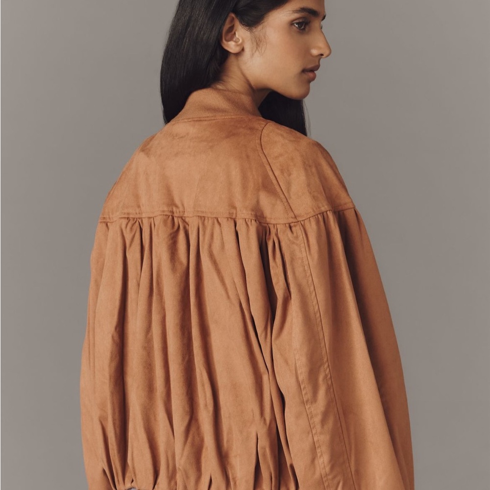 By Anthropologie Faux-Suede Bubble Bomber Jacket - Picture 2 of 2